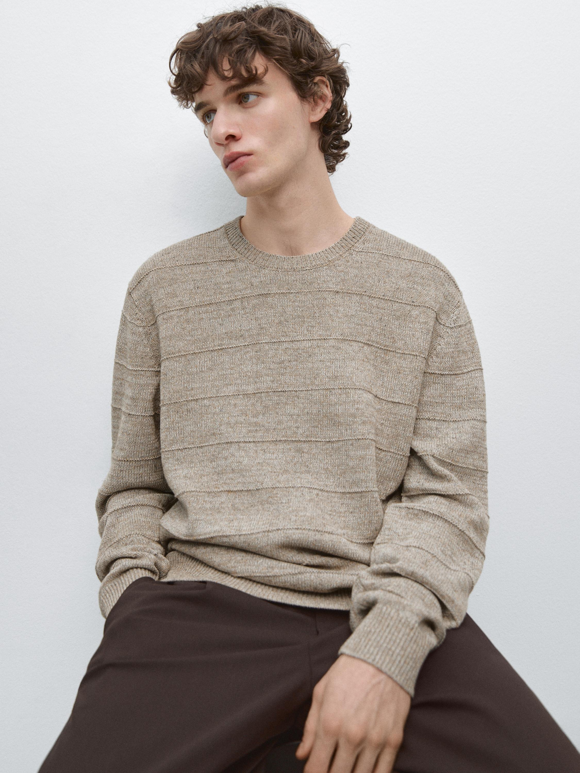 Pull maille rayures col rond